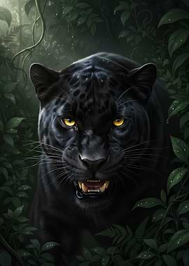 Black Panther in Lush Jungle