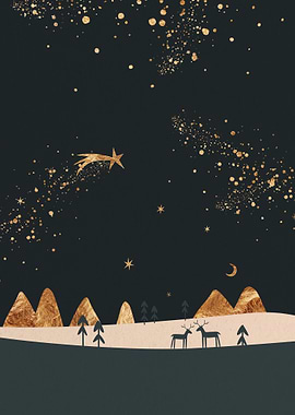 Golden Night Sky with Deer