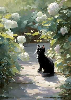 Black kitten in a garden