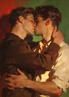 Two men kissing passionately
