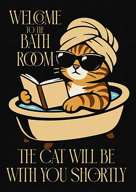 Cat reading in a bathtub