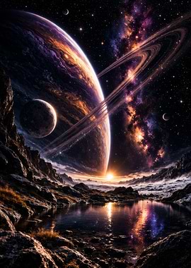 Alien Planet Landscape with Rings