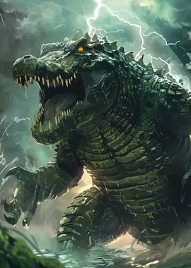 Monstrous Alligator in a Thunderstorm