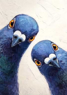 Pigeons Art Print, Mid Century Retro Bird Poster, Funny Animal Wall Art, Quirky Home Decor