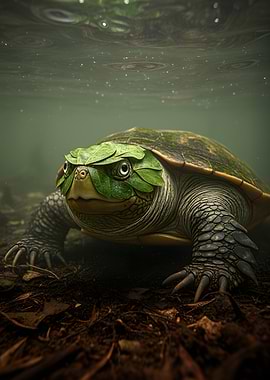 Turtle with leaves on its head