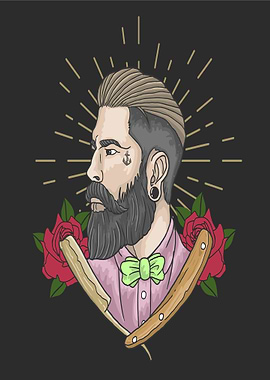 Barber with Razor and Roses