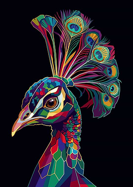 Colorful Geometric Peacock Portrait