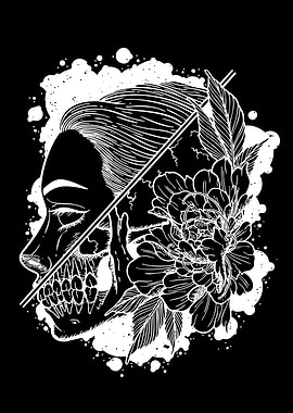 Skull and Flower Illustration