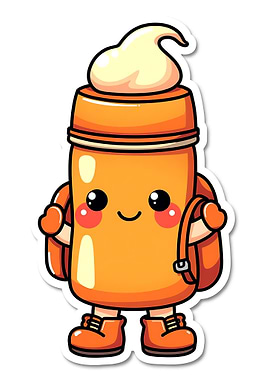 Cute Sunscreen Bottle Character with Backpack