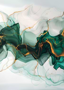 Abstract Emerald and Gold Swirls