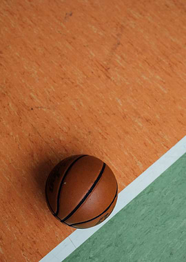 Basketball on a court line