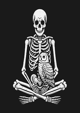 Skeleton Meditating with Owl