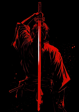 Samurai Warrior with Red Katana