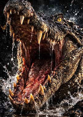 Aggressive Crocodile with Mouth Open