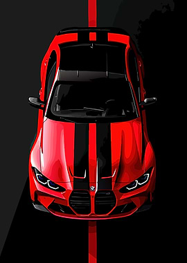 Red BMW M4 Coupe Top View