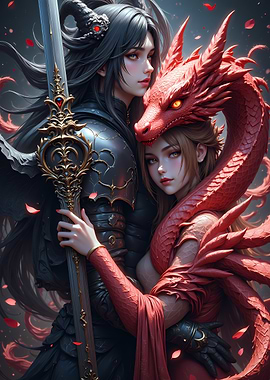 Dragon and Warrior Embrace
