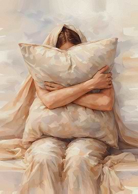Woman Hiding Behind Pillow