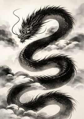 Black Dragon in Clouds