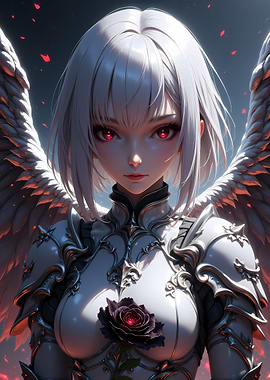 Anime Angel with White Wings and Red Eyes