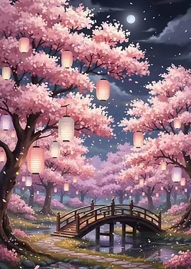 Enchanting Cherry Blossom Night Scene