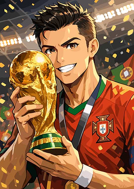 Anime C Ronaldo with World Cup Trophy