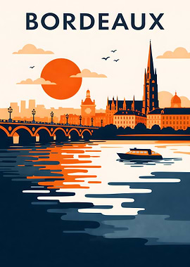 Bordeaux Cityscape Vintage Poster