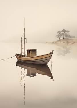 Serene Foggy Boat Reflection