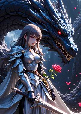Knight and Dragon with Rose