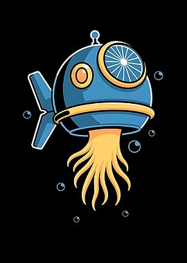 Blue Submarine with Tentacles