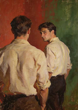 Man Looking Over Shoulder at Reflection