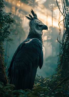 Majestic Harpy Eagle in Misty Rainforest