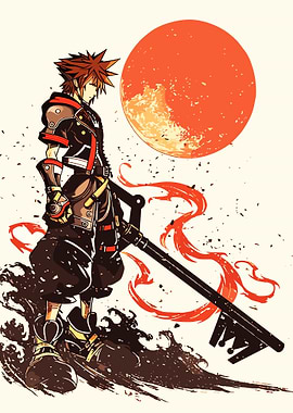 Sora with Keyblade and Red Moon