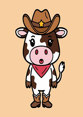 Cowboy Cow Wearing Hat and Boots