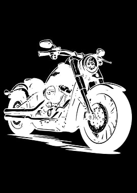 White Motorcycle Illustration on Black Background