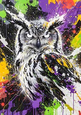 Abstract Colorful Owl Splash Art Canvas Poster