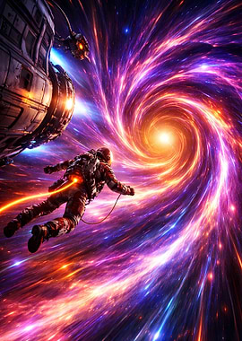 Astronaut entering a cosmic wormhole