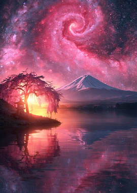 Cosmic Cherry Blossom Landscape