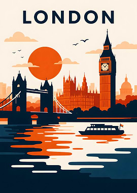 London Skyline with Big Ben and Tower Bridge