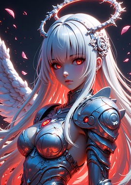 Anime Angel Warrior with Red Eyes