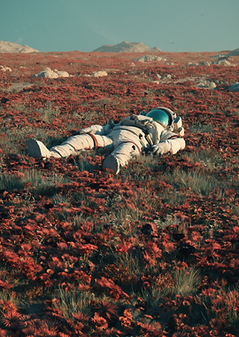 Astronaut Lying in Alien Flora
