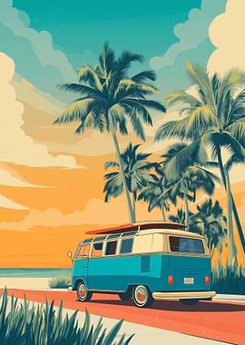 Vintage Van on a Tropical Road Trip