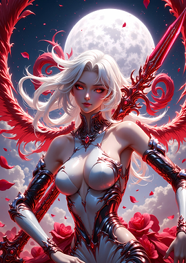 Fantasy warrior with red wings and sword