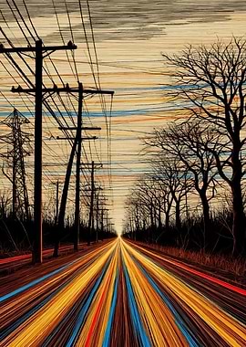 Abstract Road with Power Lines