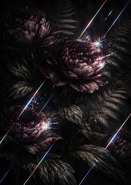 Dark Floral with Rainbow Light Streaks