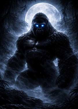 Giant Gorilla in Moonlit Forest