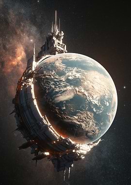 Futuristic Space Station Orbiting Earth