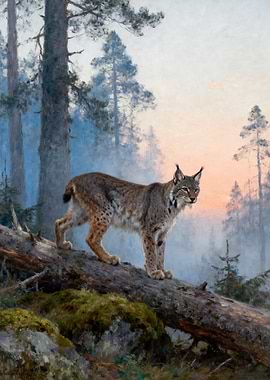 Lynx in a Forest at Sunset
