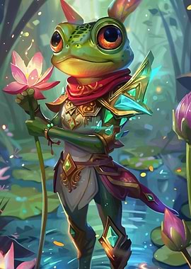 Fantasy Frog Warrior with Lotus Flower