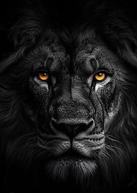 Close-up of a black lion's face