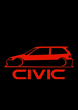 Red Honda Civic Silhouette with Text